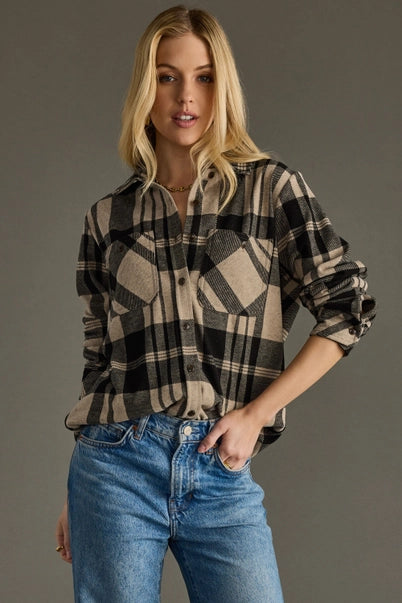 Tan & Black Plaid Super Soft Button Up