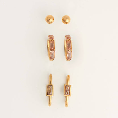 Narelle Waterproof Rectangle Hoop Earring Trio
