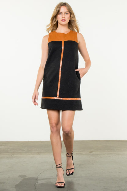 Textured Faux Leather Accent Dress