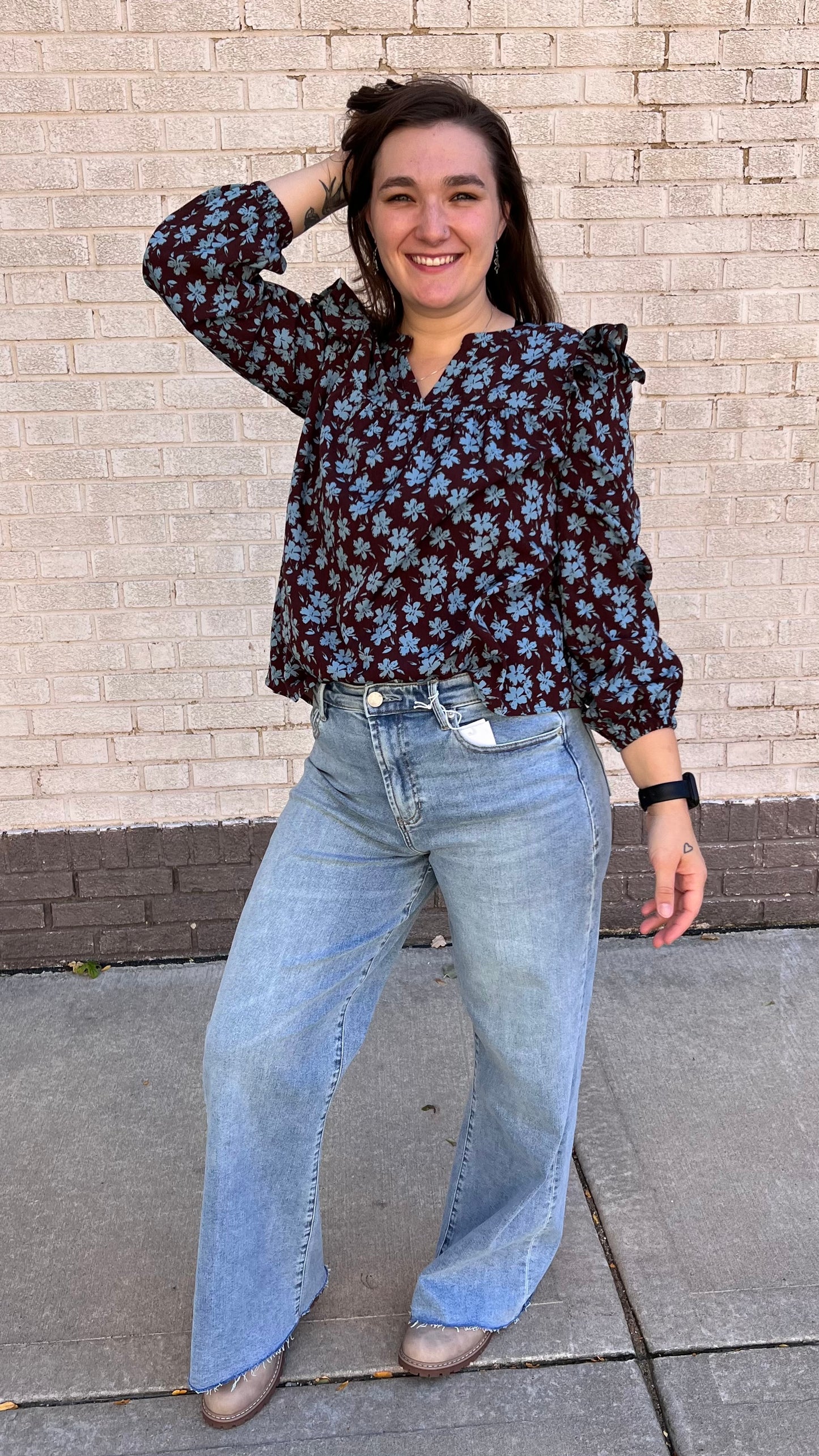 Two Tone Floral Print Blouse