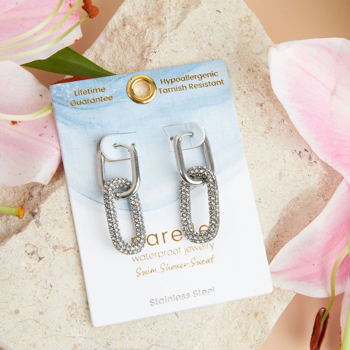 Narelle Waterproof Pavé Linked Hoop Earrings