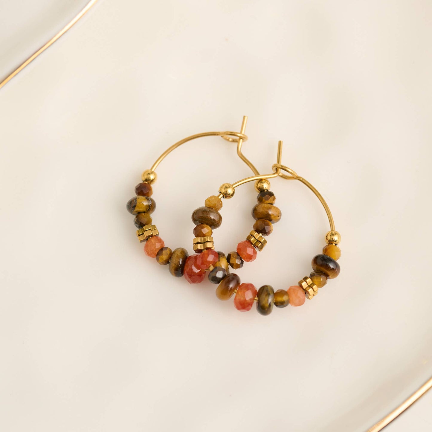 Narelle Waterproof Gemstone Beaded Hoop Earrings
