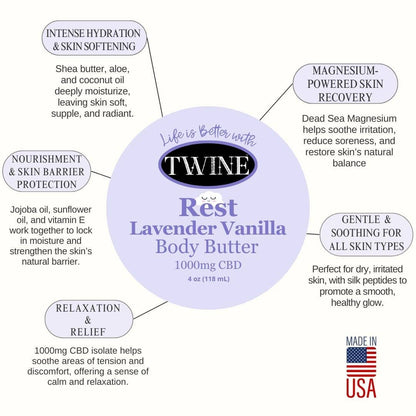 CBD Hydrating Lotion Rest Lavender Vanilla Body Butter 