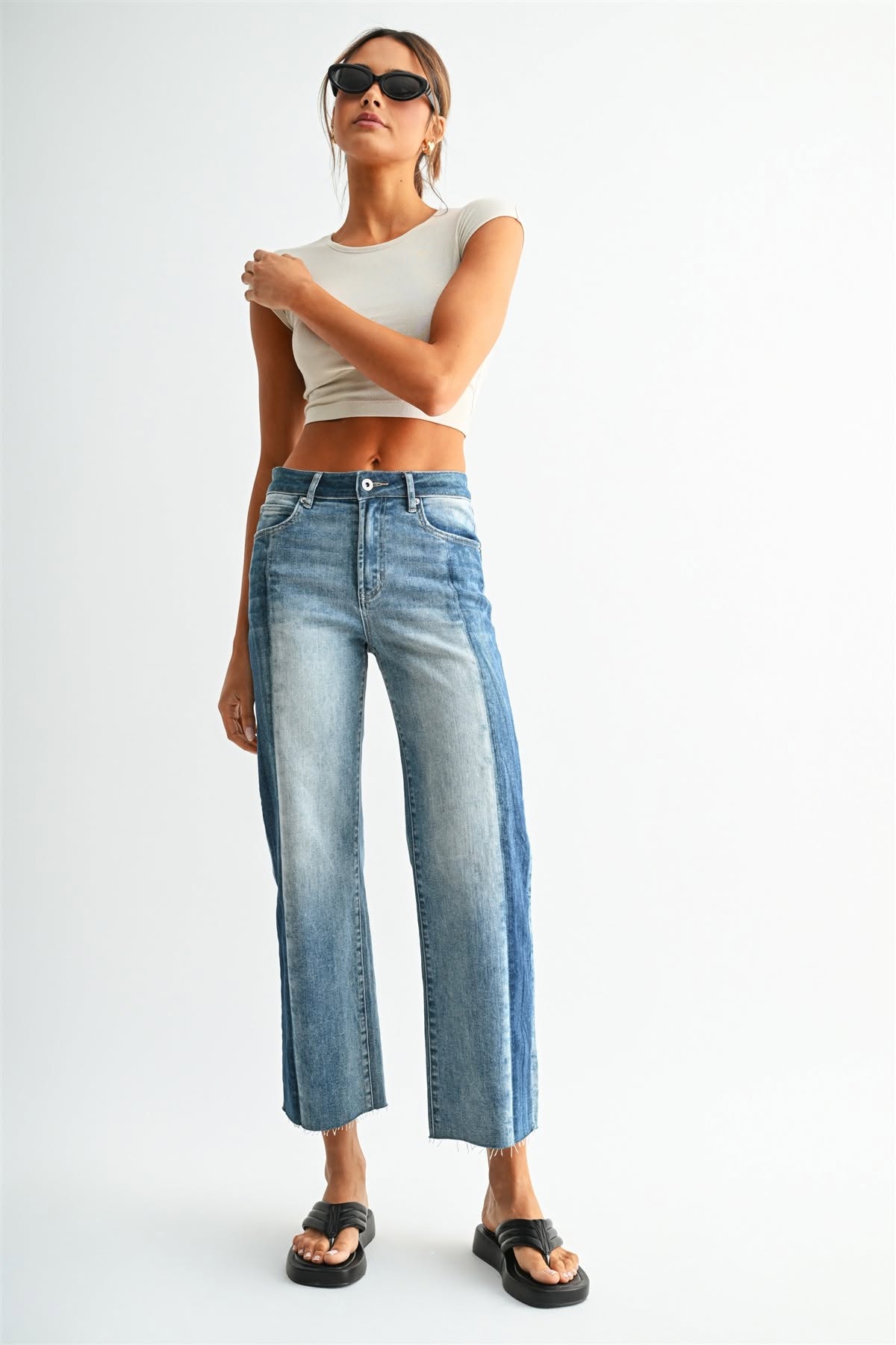 Color Me Cool Two Tone Wide Ankle Micah Denim