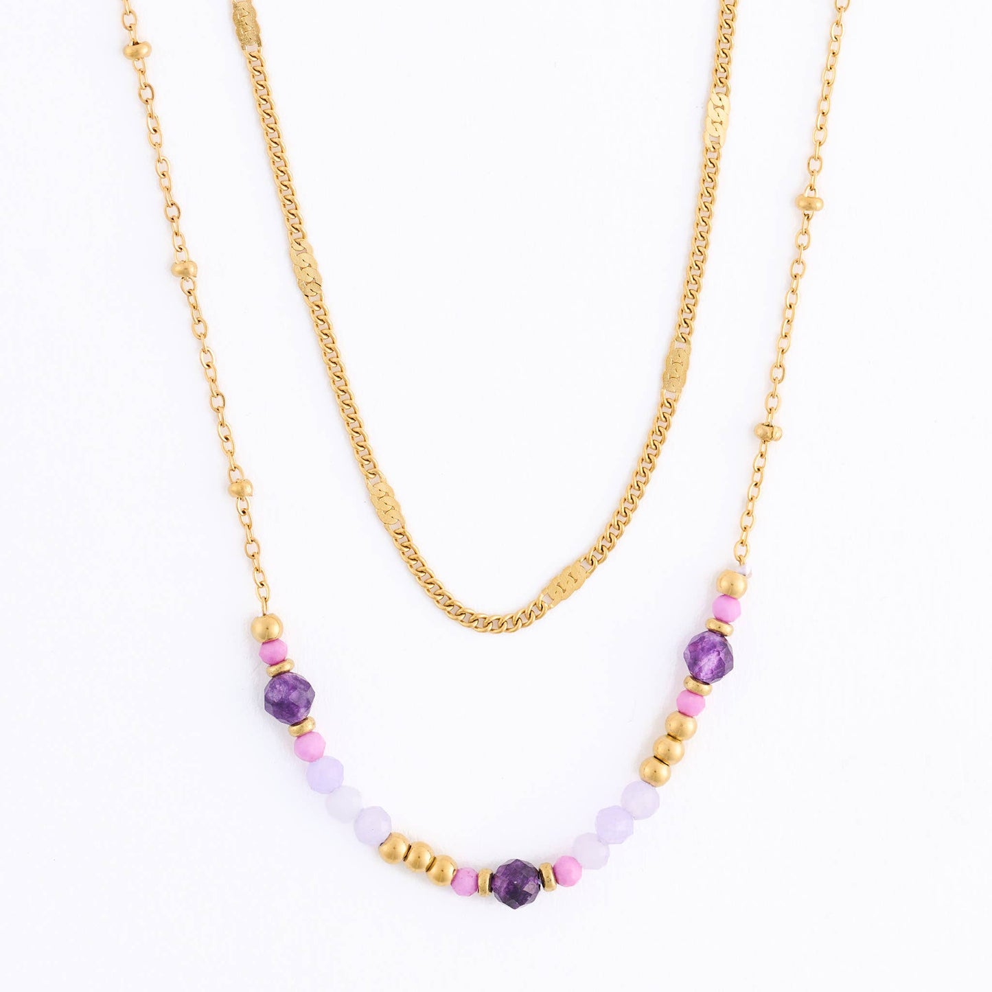 Narelle Waterproof Double Row Amethyst Station Necklace