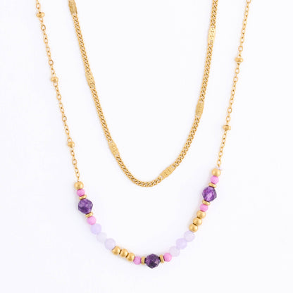 Narelle Waterproof Double Row Amethyst Station Necklace
