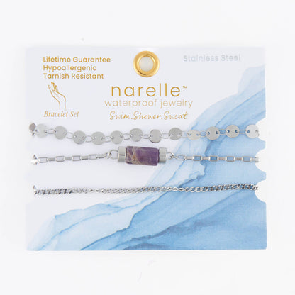 Narelle Waterproof Amethyst 3-Piece Bracelet Set