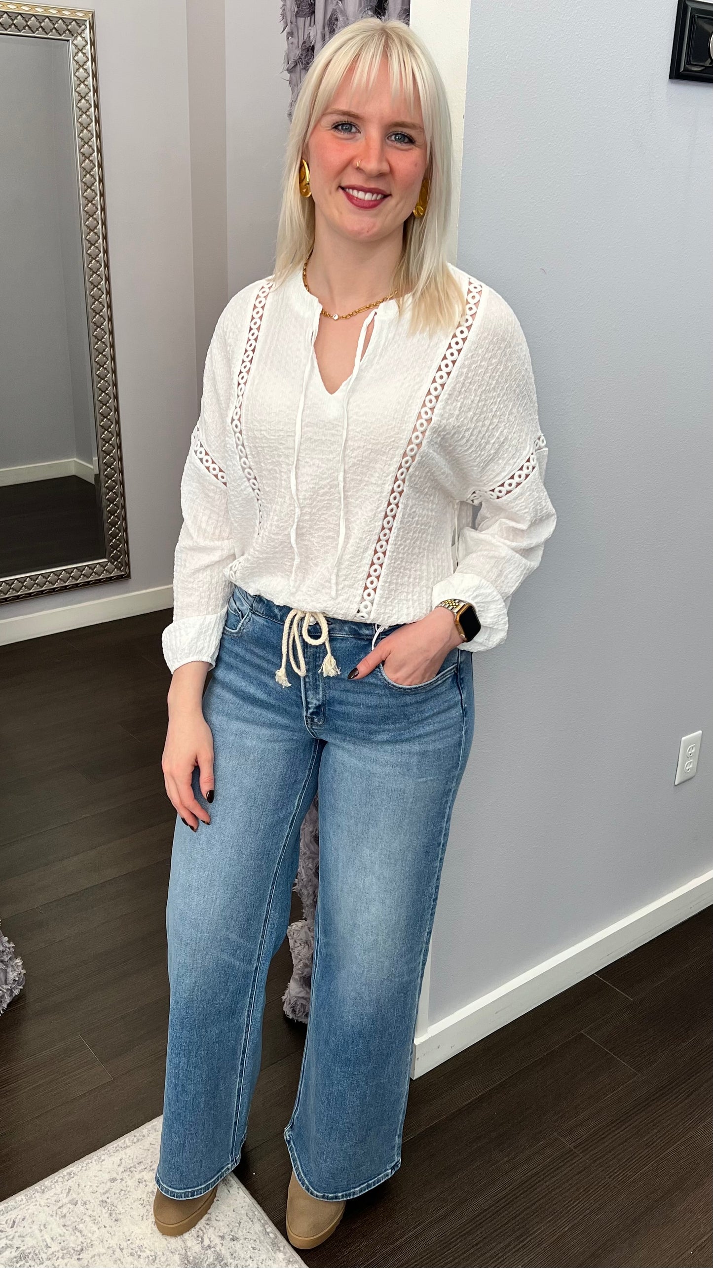 Fresh Start Rope-Tie Jeans by Vervet