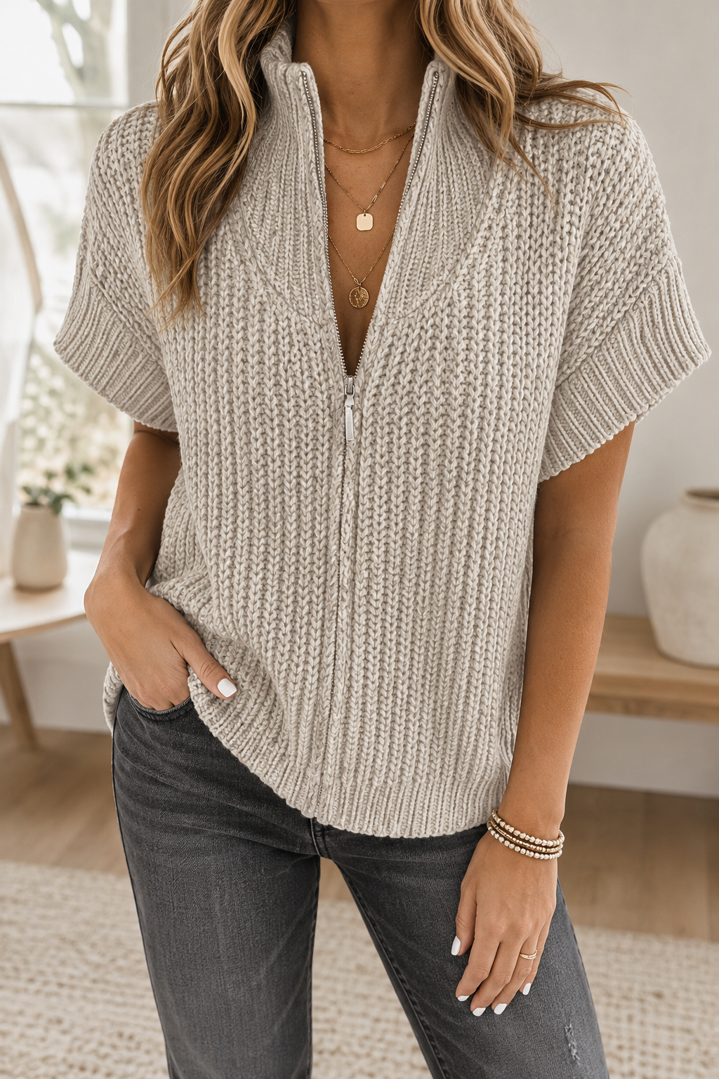 PRE ORDER Spice Season Zip Sweater Vest - Grey (ETA 11/15)
