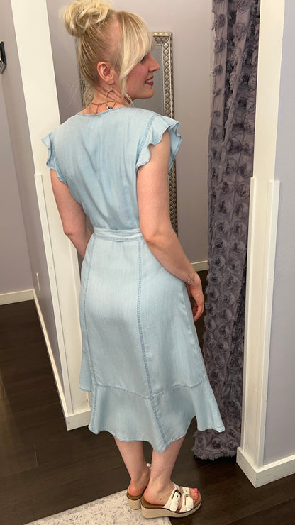 Anahi Tencel Dress in Carolina Blue by Dear John