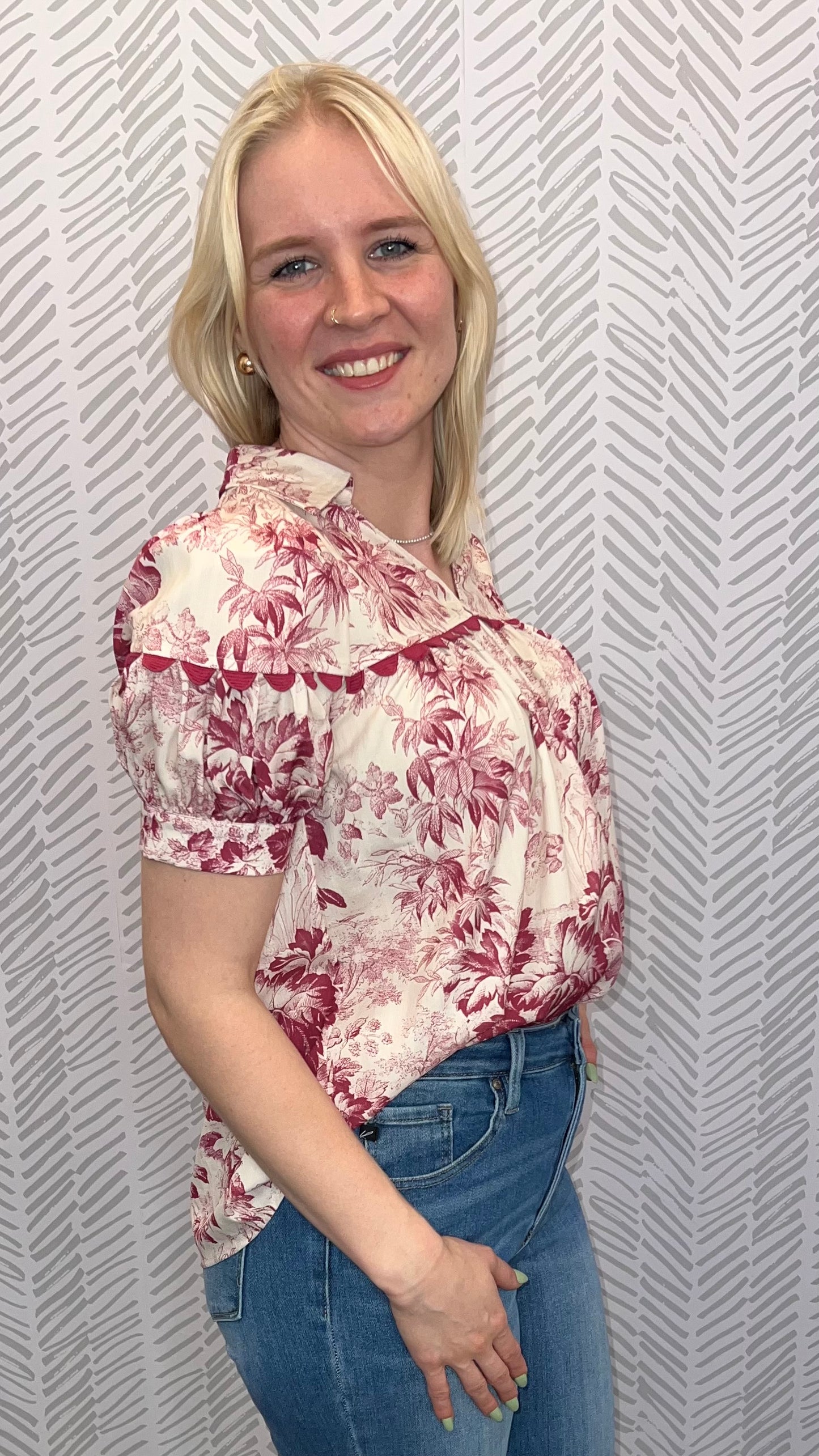 Fall Floral Print V-Neck Top