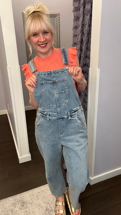 Lasso Barrel Leg Overalls in Western Hue by Dear John