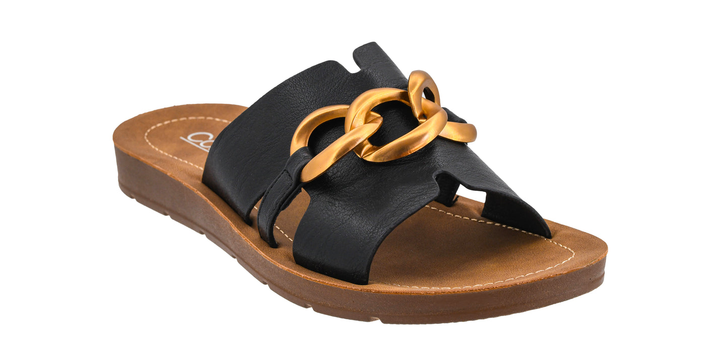 Chain Letter Sandals in Black by Corkys Footwear