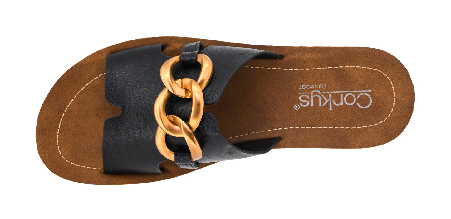 Chain Letter Sandals in Black by Corkys Footwear