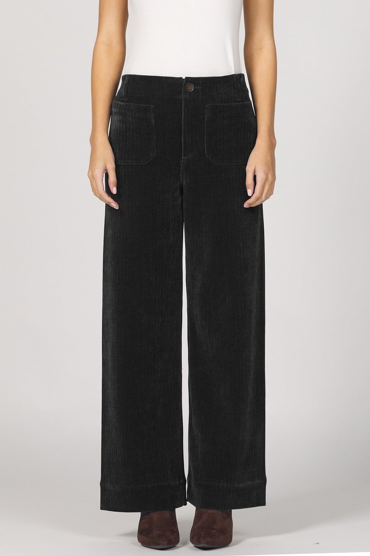 Audrey High Rise Wide Leg Pants in Black by Dear John