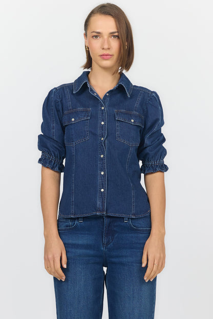 Antonia Elbow Sleeve Blouse in Dark Cobalt by Dear John