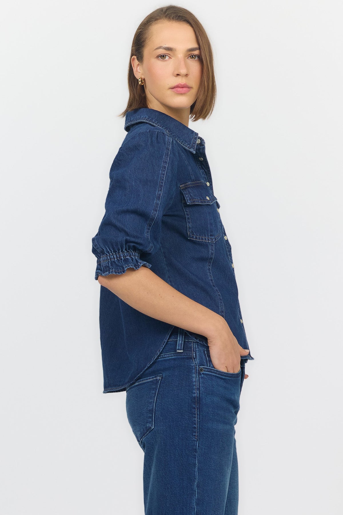 Antonia Elbow Sleeve Blouse in Dark Cobalt by Dear John