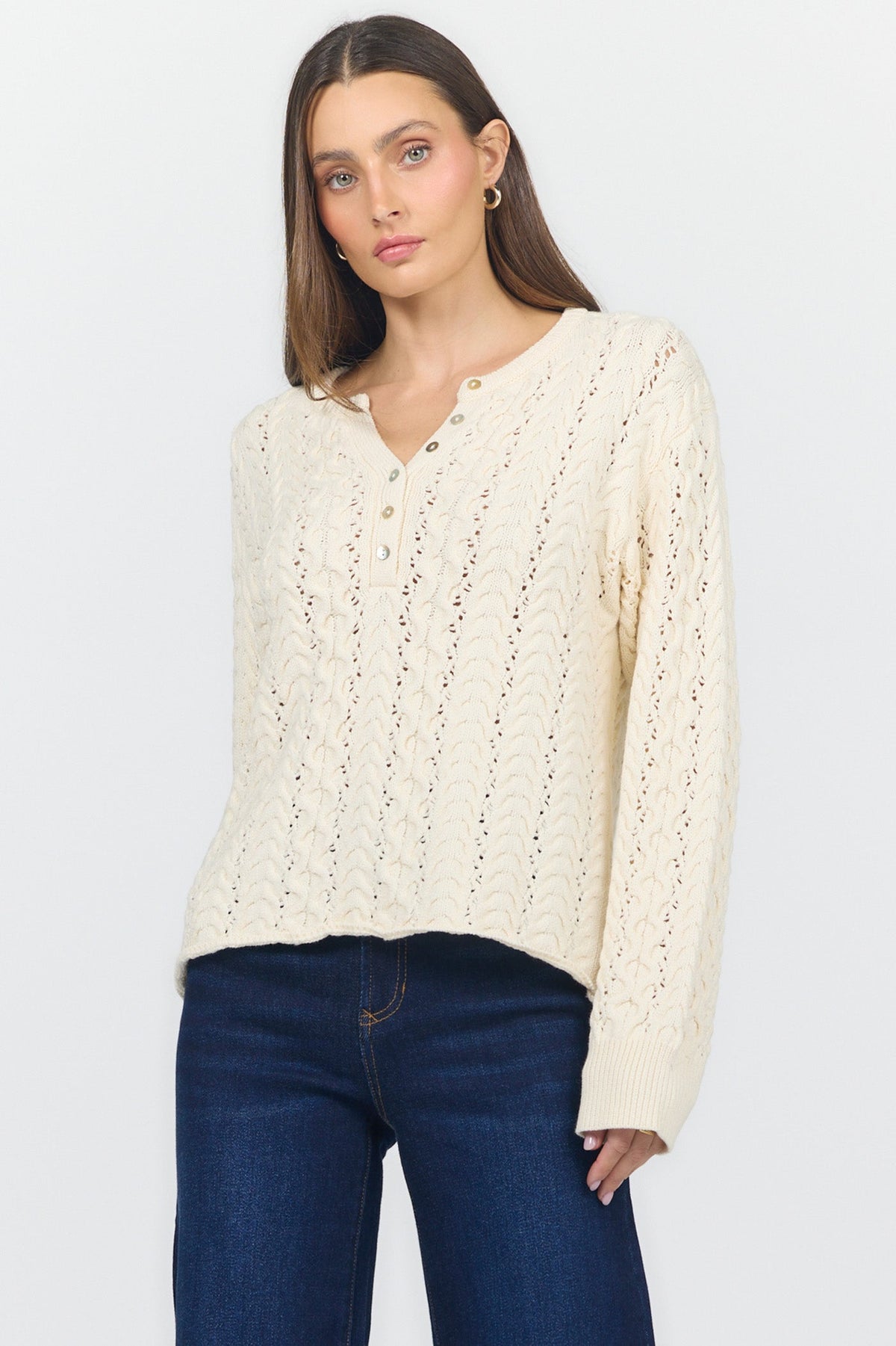 Dreya V-Neck Sweater in Cream by Dear John
