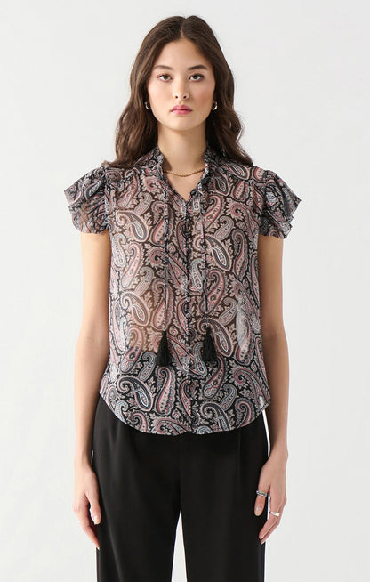 Dark Paisley V-Neck Blouse by Dex