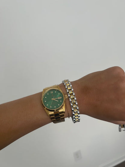 Diamond Two Toned Watch Band Bracelet by Chan Sutt Pearls