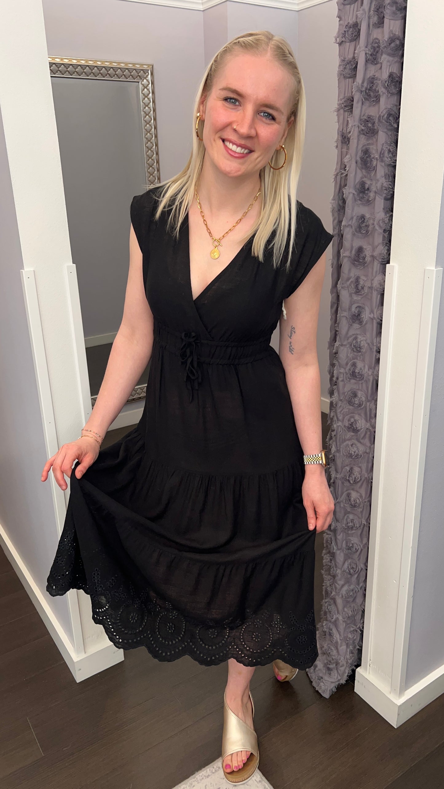 Midnight Bloom Midi Dress in Black by Dex