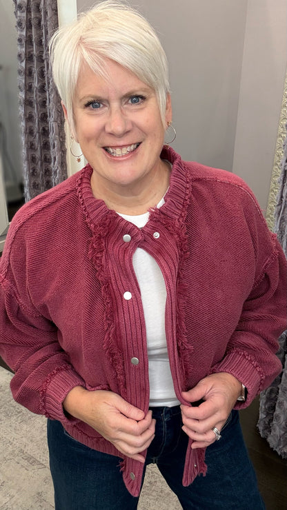 Reese Cardigan Sweater Jacket in Tibetan Red by Dear John