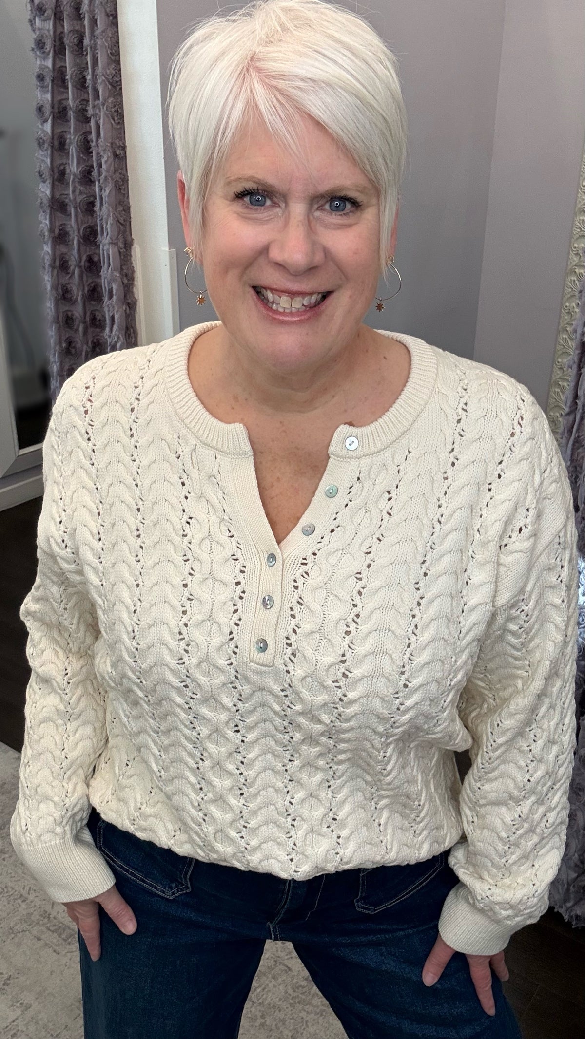 Dreya V-Neck Sweater in Cream by Dear John
