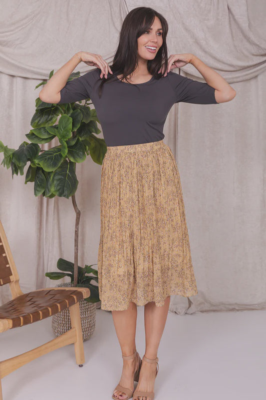Pleated Midi Skirt in Golden Spice by Mikarose