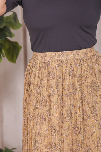 Pleated Midi Skirt in Golden Spice by Mikarose