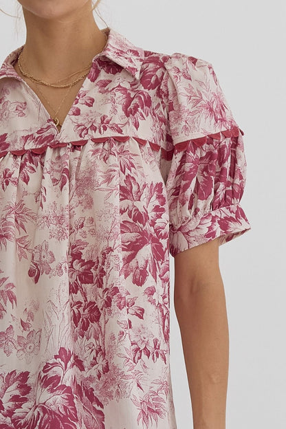 Fall Floral Print V-Neck Top