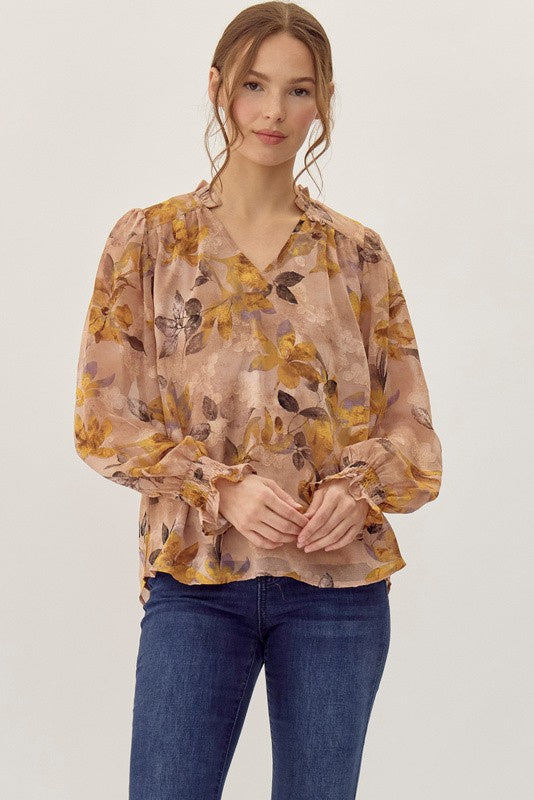 Floral Print Long Poet Sleeves Top