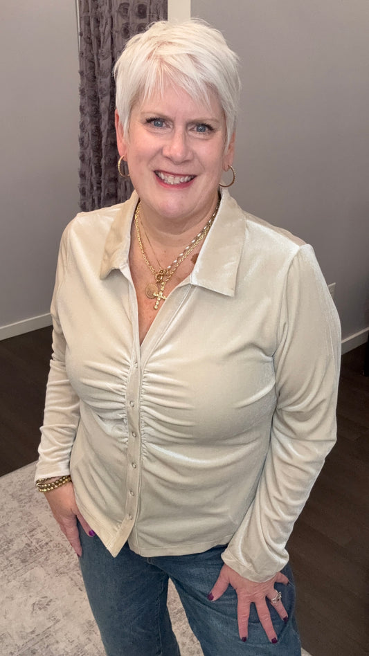 Romy Velvet Top in Pearl Cream by Dear John