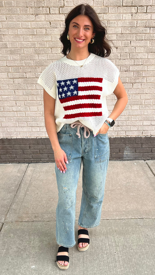 Messy Masterpiece Paint Splatter Washed Denim Barrel Leg Pants