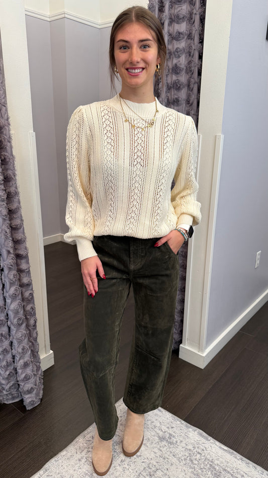 Lasso Velvet Coated Barrel Leg Denim in Olive by Dear John
