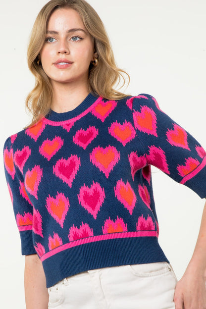 Heart Knit Short Sleeve Top