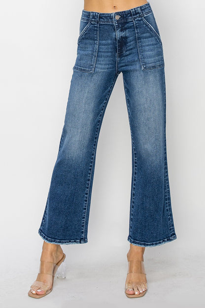 High Rise Ankle Flare Patch Pocket by Risen Jean