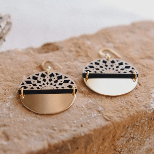Gold Plated Half Moon Mandala Earring