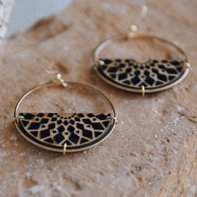 Gold Plated Wood Mandala Hoop