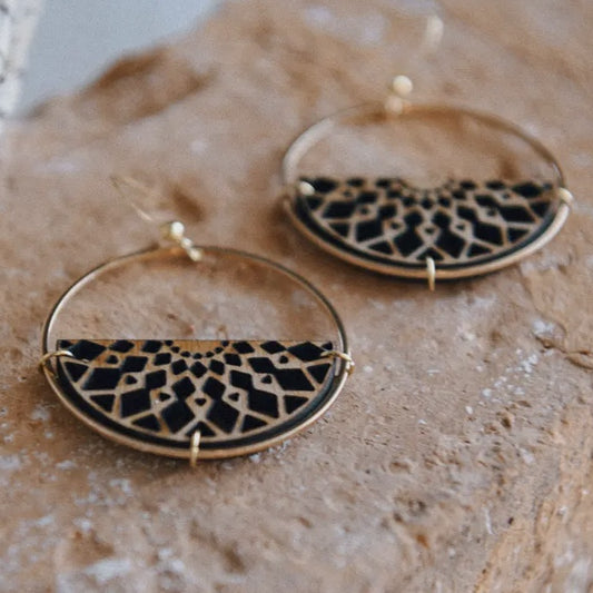 Gold Plated Wood Mandala Hoop