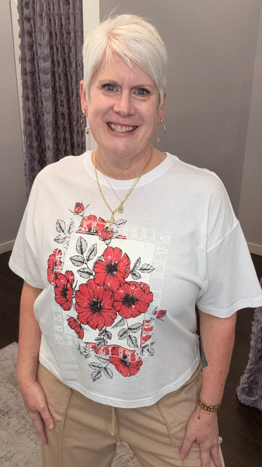 Take It Easy Vintage Floral Cropped Tee