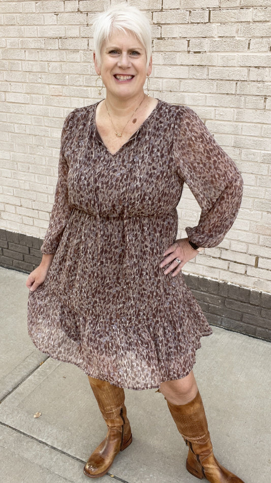 Long Sleeve Animal Print Dress