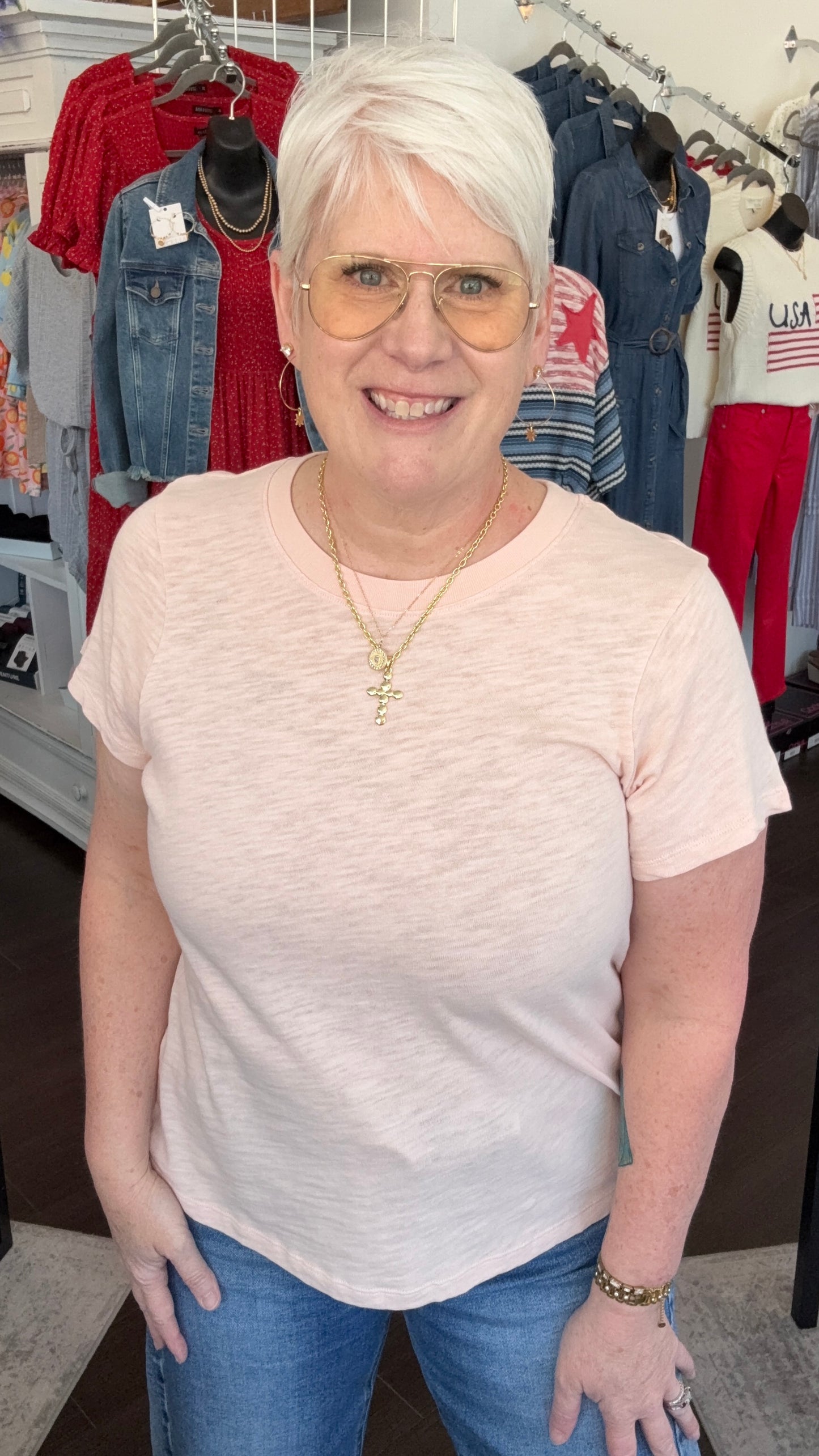 Asher Crew Neck Slub Knit Tee in Pale Dogwood by Dear John