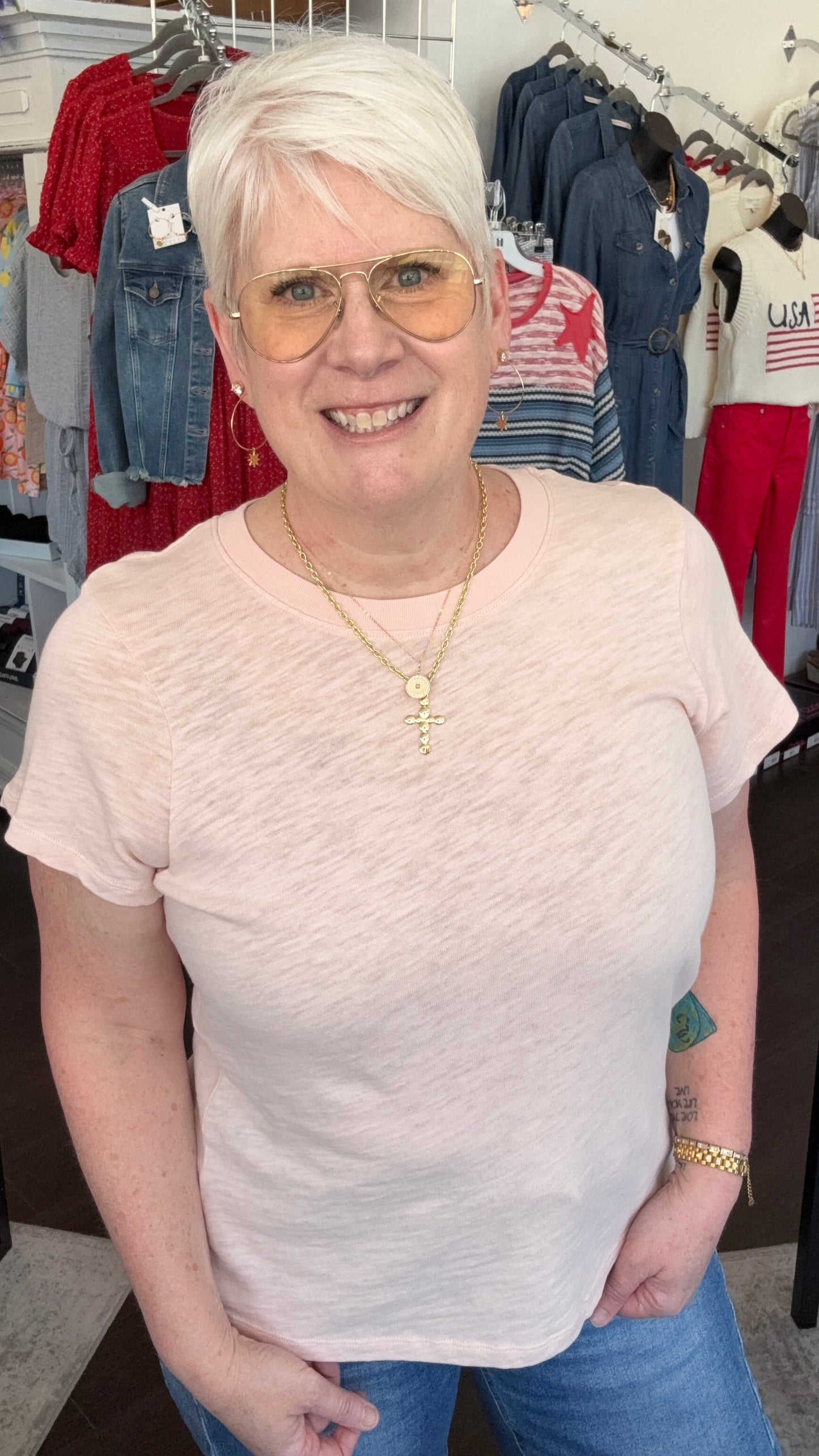 Asher Crew Neck Slub Knit Tee in Pale Dogwood by Dear John
