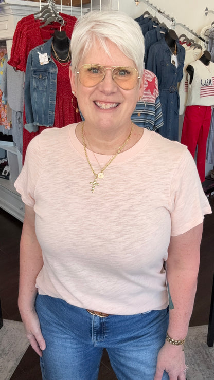 Asher Crew Neck Slub Knit Tee in Pale Dogwood by Dear John