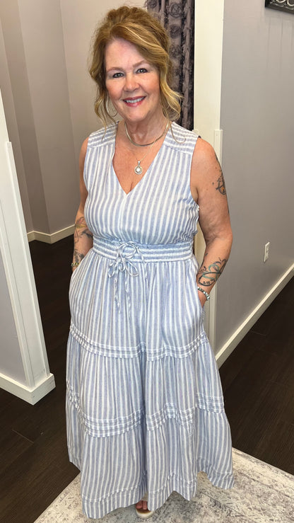 Harbor Maxi Dress in Chambray Stripe by Dex