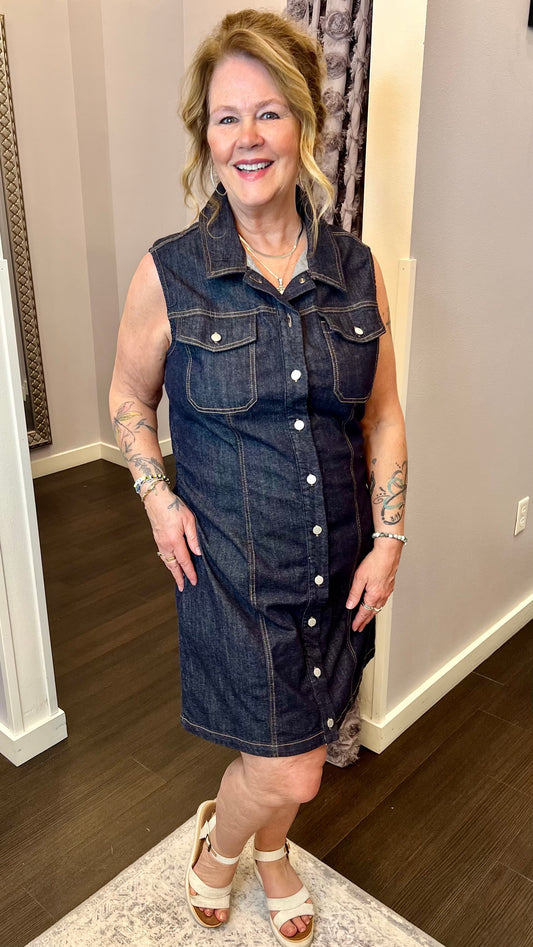 Saira Dress in Dark Denim by Dear John