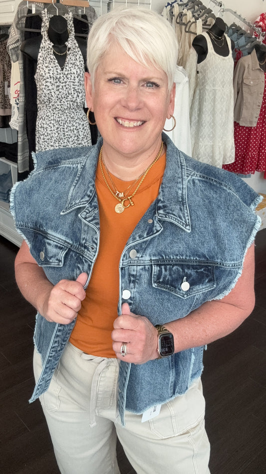 Melody Denim Vest in Snow Blue by Dear John