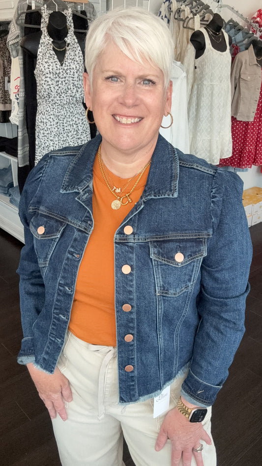 Roselyn Puff Sleeve Denim Jacket in Denali by Dear John