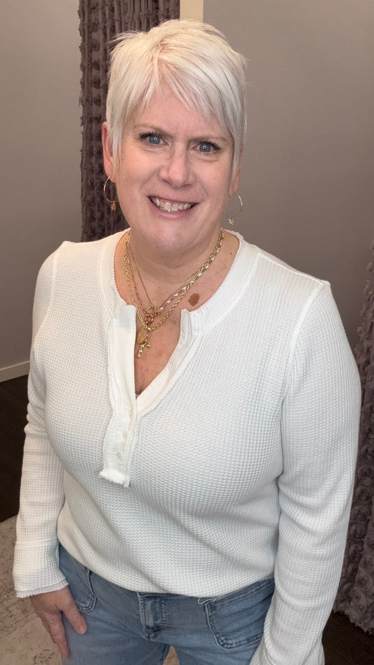 Luna Waffle Knit Top in White by Dear John