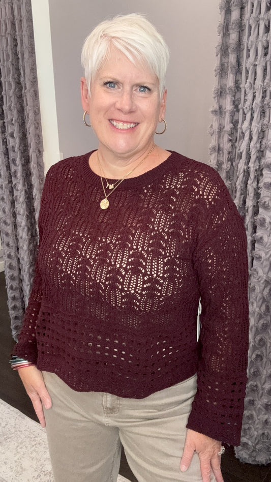 Cabernet Kiss Crochet Sweater by Dex
